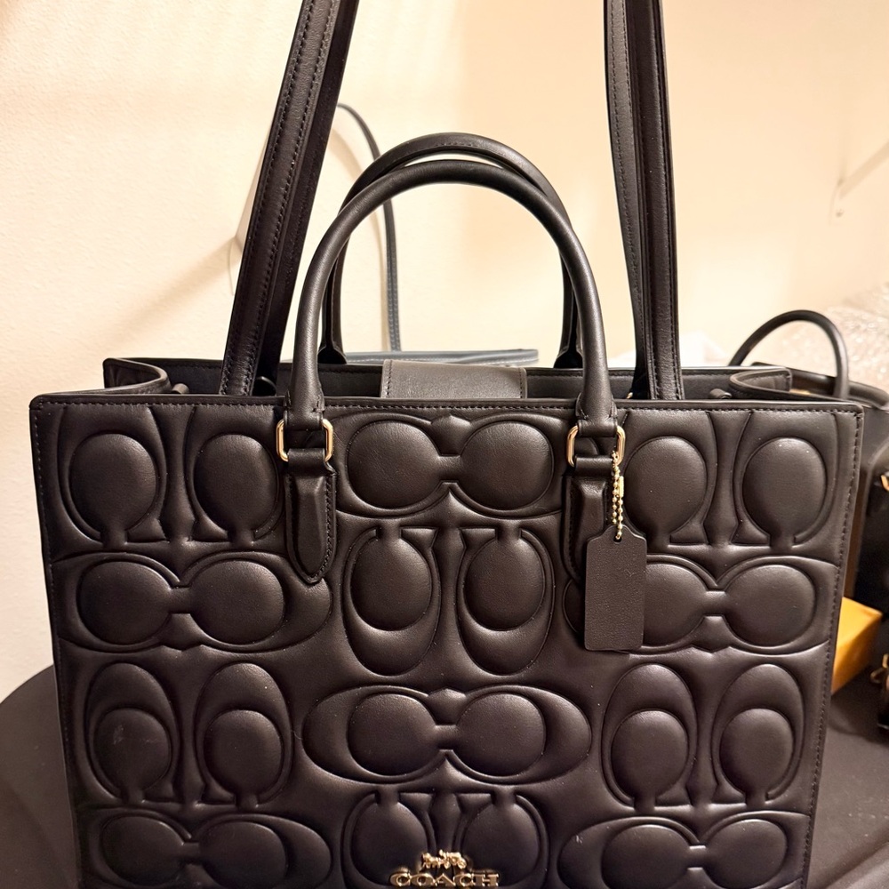 Coach Black Signature Leather Maggie Tote